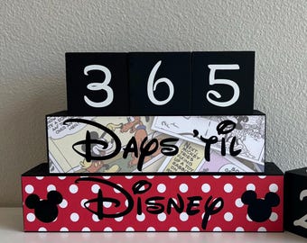 Disney Vacation Countdown Blocks - Reusable Wooden Trip Sign