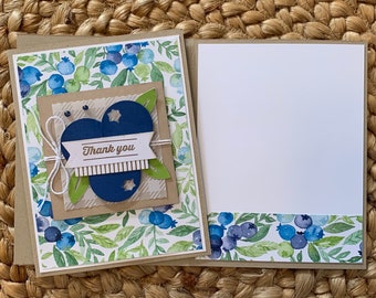 Thank you card with blueberries. Stampin' up! Berry delightful paper.