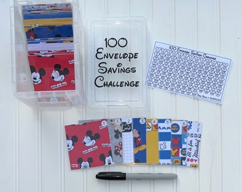100 Envelope Challenge, 100 envelope Savings Challenge, Disney Themed, Savings Challenge Box, Cash Envelopes
