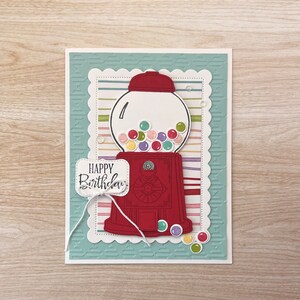 Carte de voeux joyeux anniversaire Machine à gommes, Stampin' up ! Jeu d'estampes Gumball Salutations.