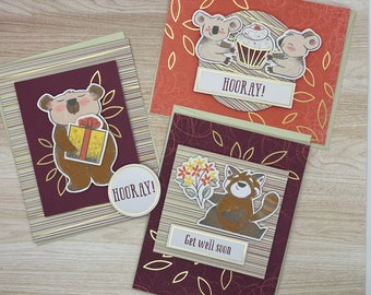 Happy Birthday, Get well soon, Thinking of you cards, 3 card set. Made with Stampin’ up! Products