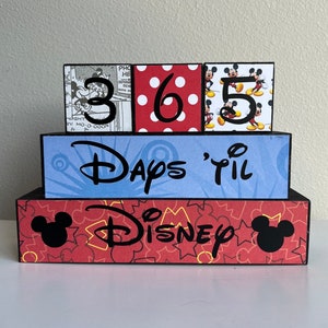 Disney Vacation Countdown Blocks - Days Until Disney Sign - Wooden Trip Countdown - Disney Room Decor- Reusable Travel Gift
