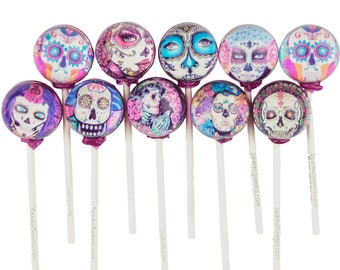 La Catrina Sugar Skulls Day of the Dead Festival Lollipops (10 Designs) Handmade Candy with Exquisite Gift Pack