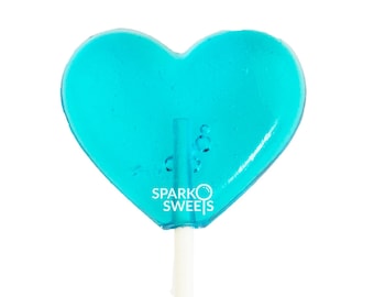 24 Pcs Baby Blue Heart Lollipops Watermelon Flavor for Valentines Day Candy Hearts and Party Favors Handcrafted by Sparko Sweets