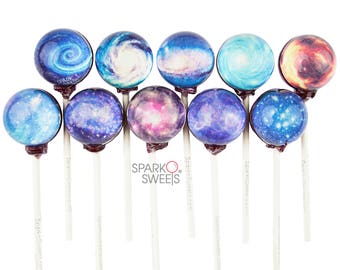 Galaxy Lollipops Universe Designs Lollipops (10 Pieces) with Space Gift Packaging Handcrafted by Sparko Sweets