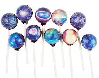 Sparko Sweets Galaxy Lollipops Star Designs (10 Pieces) with Space Gift Pack, Watermelon Flavor, Handcrafted by Sparko Sweets