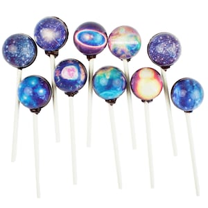 Galaxy Lollipops Star Designs, 10 Pieces, Watermelon Flavor, Made in LA, Sparko Sweets - Birthday and Space Party