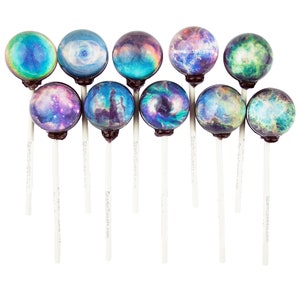 Galaxy Lollipops Nebula Designs, 10 Pieces, Watermelon Flavor, Sparko Sweets - Birthday and Space Party