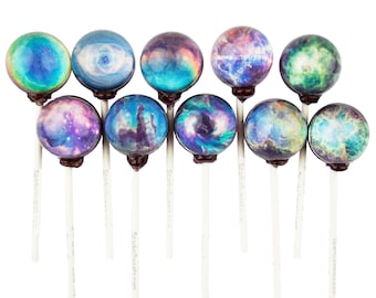 Galaxy Lollipops Nebula Designs Lollipops (10 Pieces) with Space Gift Pack, Cherry Flavor, Handcrafted by Sparko Sweets