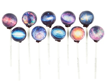 Galaxy Lollipops Galactic Designs Lollipops (10 Pieces) with Space Gift Pack, Watermelon Flavor, by Sparko Sweets