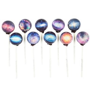 Galaxy Lollipops Galactic Designs, 10 Pieces, Watermelon Flavor, Made in LA, Sparko Sweets - Birthday and Space Party