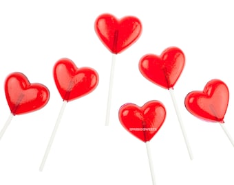 24 Heart Lollipops Cherry Flavor for Valentines Day Candy and Party Favors Handcrafted by Sparko Sweets