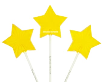 Yellow Star Lollipops Candy - Peach Flavor (24 Pieces) by Sparko Sweets for Party Favors