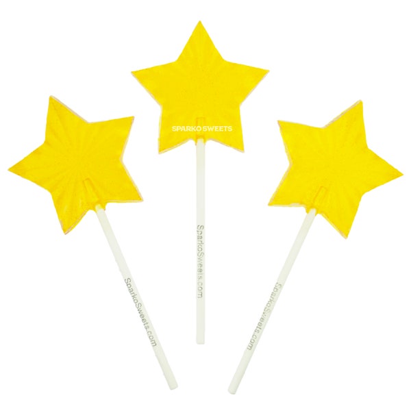 Yellow Star Lollipops Candy - Peach Flavor (24 Pieces) by Sparko Sweets for Party Favors