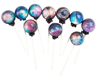 Galaxy Lollipops Cosmos Collections (10 Designs) with Space Gift Pack, Watermelon Flavor, Handcrafted by Sparko Sweets