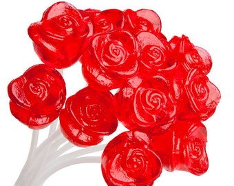 100 Red Rose Twinkle Pops Lollipops Long-Stem Handmade Gourmet Candy for Valentines Day Party Favors Gifts