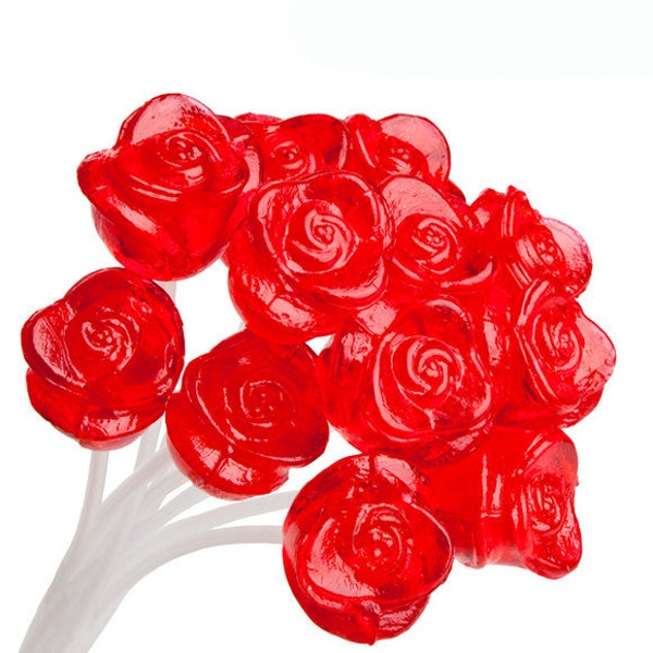 100 Red Rose Twinkle Pops Lollipops Long-Stem Handmade Gourmet Candy for Valentines Day Party Favors Gifts