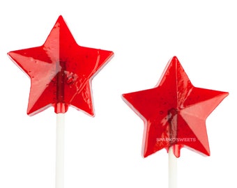 Red Star Lollipops, 2 inch diameter, Large Lollipops, Cherry, for Party Favors (24 Pieces) by Sparko Sweets
