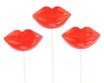 Red Lips Lollipops Cherry Flavor Candy (24 Pieces) for Valentines Day Gift and Party Favors Handcrafted by Sparko Sweets