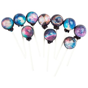 Galaxy Lollipops Cosmo Designs, 10 Pieces, Watermelon Flavor, Made in LA, Sparko Sweets - Birthday and Space Party