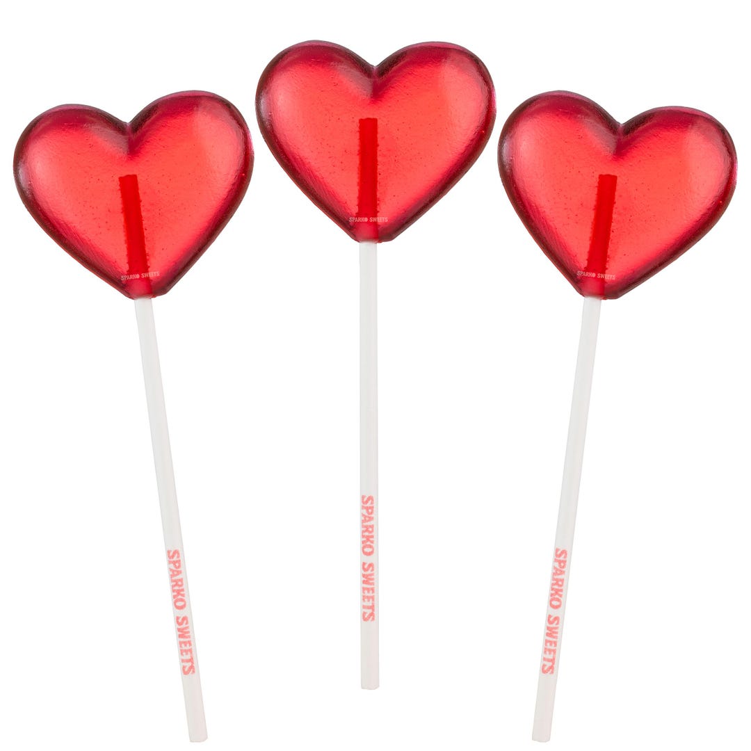Red Heart Lollipops, 24 Pieces, Watermelon Flavor, Made in LA