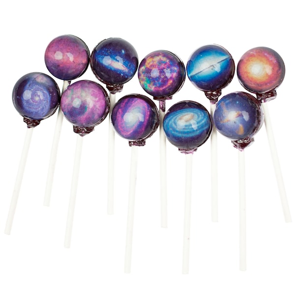 Galaxy Lollipops (10 Galactic Designs) with Space Gift Pack, Watermelon Flavor, Handcrafted by Sparko Sweets