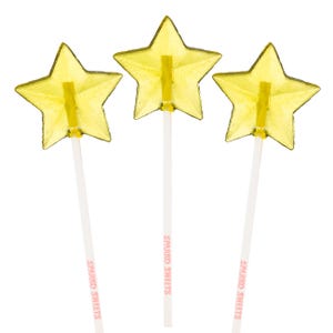 Yellow Star Lollipops, 2-inch Diameter, Peach Flavor, 24 Pieces, Sparko Sweets - Ideal for Birthday Party Favors, Promotions