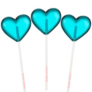 Baby Blue Heart Lollipops, 24 Pieces, Made in LA, Blue Raspberry Flavor, Sparko Sweets - Valentine&#39;s Day and Birthday Party Favors