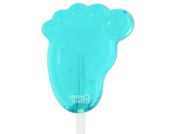 Blue Baby Feet Twinkle Pops Long-Stem Lollipops (100 Pieces) for Boy Baby Showers, Handcrafted Party Favors Candies