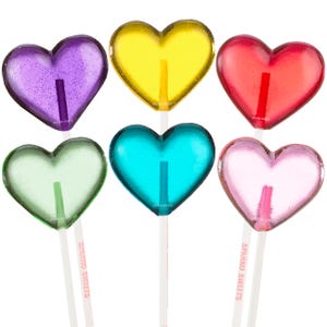 Sucettes en forme de coeur arc-en-ciel, 5 cm de diamètre, fabriquées à Los Angeles, bonbons Sparko - Idéal pour les coeurs de bonbons de la Saint-Valentin et les cadeaux d&#39;anniversaire