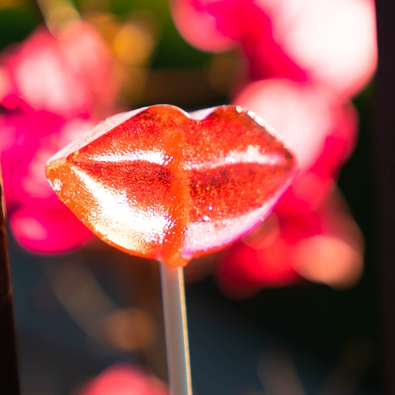 Red Lips Lollipops Cherry Flavor Candy 24 Pieces for Valentines Day Gift and Party Favors Handcrafted by Sparko Sweets image 4