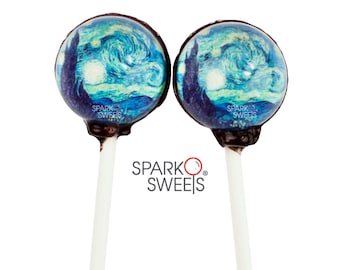 Artisan "Starry Night" Gourmet Lollipops by Sparko Sweets Handmade Hard Candy (10 Pieces Set)
