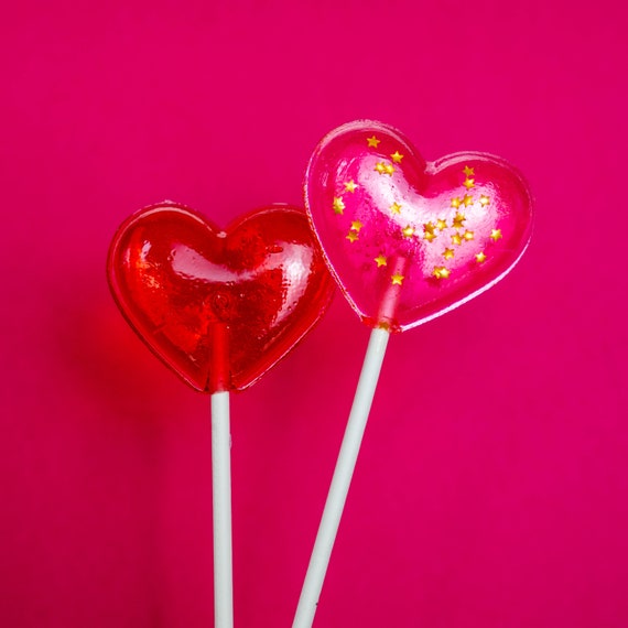 24 Pcs Pink Heart Lollipops Watermelon Flavor for Valentines Day Candy  Hearts and Party Favors Handcrafted by Sparko Sweets 