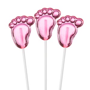 Pink Baby Feet Lollipops, 11-inch Stem, 100 Pops, Made in LA, Sparko Sweets - Girl Baby Showers, Birthday Party Favors, Promotions