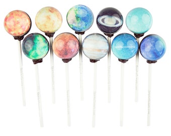 Galaxy Lollipops Planet Designs Bulk (50 Pieces) Individually Wrapped and Air Sealed Handcrafted by Sparko Sweets