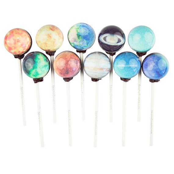 Galaxy Lollipops Planet Designs Bulk 50 Pieces Individually Wrapped And Air Sealed Handcrafted By Sparko Sweets