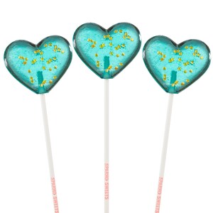 Sparkly Baby Blue Heart Lollipops, Blue Raspberry Flavor, Made in LA, Sparko Sweets - Valentine&#39;s Day, Birthdays