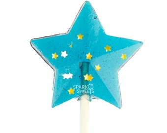 Sparkly Navy Blue Star Lollipops Blue Raspberry Flavor (24 Pieces) Handcrafted by Sparko Sweets