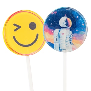 Custom Image Lollipops, 1.75&quot; Diameter Round, 10 Pieces, Made in LA, Sparko Sweets - Ideal for Birthday, Party Favors, and Promotional Swag