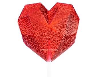 5 Large Diamond Heart Lollipops Cherry Flavor for Valentines Day Candy and Party Favors Handcrafted by Sparko Sweets