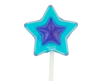 100 Star Double Color Blue and Navy Blue Long-Stem Twinkle Pops Lollipops Suckers Handmade Clear Candy for Party Favors