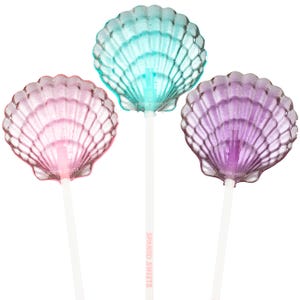 Clam Shell Lollipops, 24 Pieces, Made in LA, Sparko Sweets - Mermaid Party, Ariel Party, and Beach Party Favors
