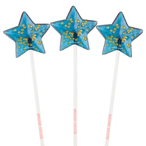 Sparkly Navy Blue Star Lollipops, Blue Raspberry Flavor, 24 Pieces, Made in LA, Sparko Sweets - Birthday Party and Celebration Favors