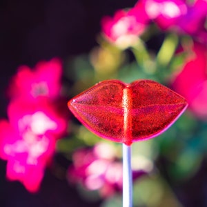 Red Lips Lollipops Cherry Flavor Candy 24 Pieces for Valentines Day Gift and Party Favors Handcrafted by Sparko Sweets image 3