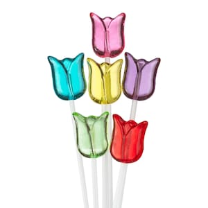 Tulip Lollipops, Mix Colors and Flavors, 100 Pcs, 11-inch Stem, Made in LA, Sparko Sweets - Ideal for Party Favors and Candy Bouquets