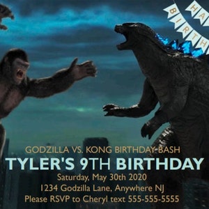 Invitation d'anniversaire de Godzilla contre Kong