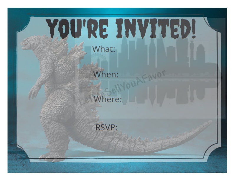 Godzilla Birthday Invitation Blank No Personalization | Etsy