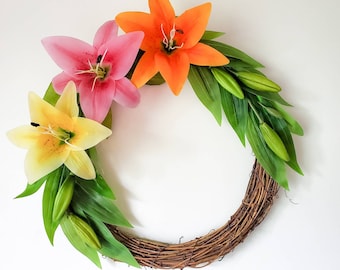 Fancy Lily Wreath | Grapevine Wreath | Handmade | CottageCore | Gamer | Gift For | Home Decor