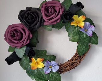 Dark Rose Wreath | Grapevine Wreath | Handmade | CottageCore | Gamer | Gift For | Home Decor
