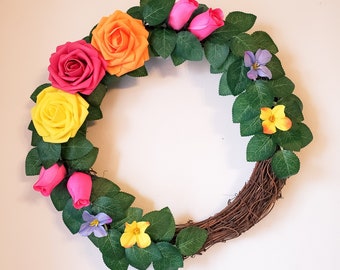 Fancy Rose Wreath | Grapevine Wreath | Handmade | CottageCore | Gamer | Gift For | Home Decor